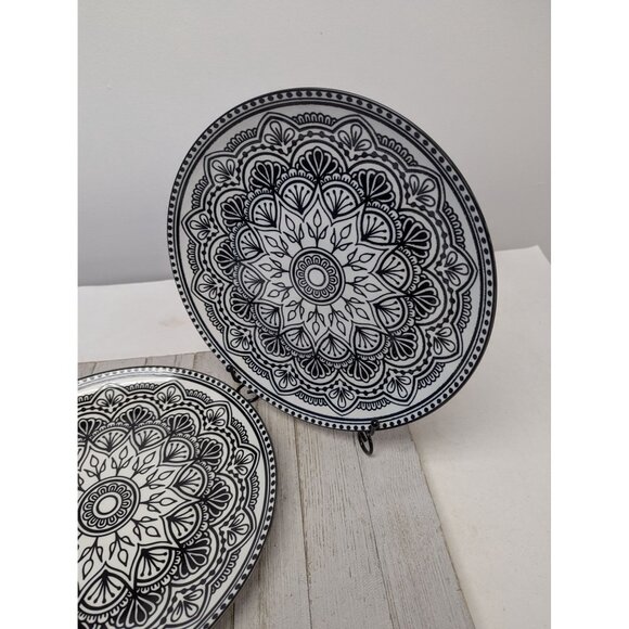 Royal Norfolk Black White Set Of 2 Mediterranean Dinner Plates 10 1/2" - Picture 3 of 6